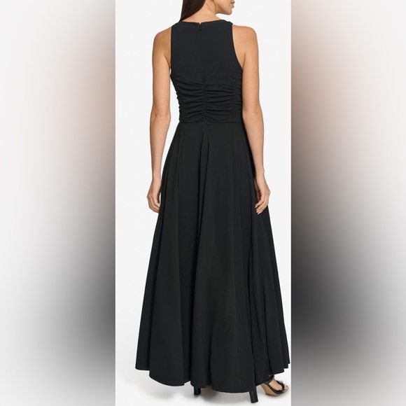 BNWT DKNY Ruched Mesh Trim Sleeveless Maxi Black Dress - Picture 2 of 9